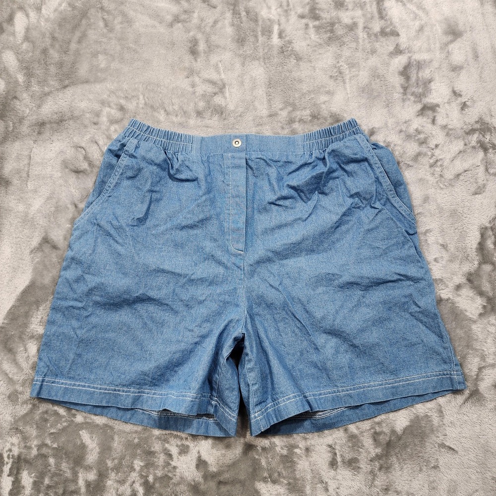 Vintage Graff Shorts Womens 16 Blue Chambray Elastic Waist Pockets Casual Preppy